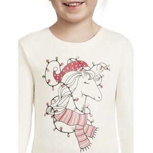 Holiday Time Girls Long Sleeve Unicorn Santa Hat Sz XXL (18) NWT Beige T Shirt
